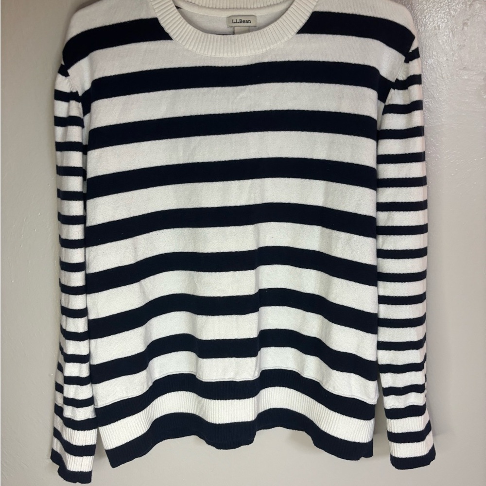 L.L. Bean Navy and White Crewneck